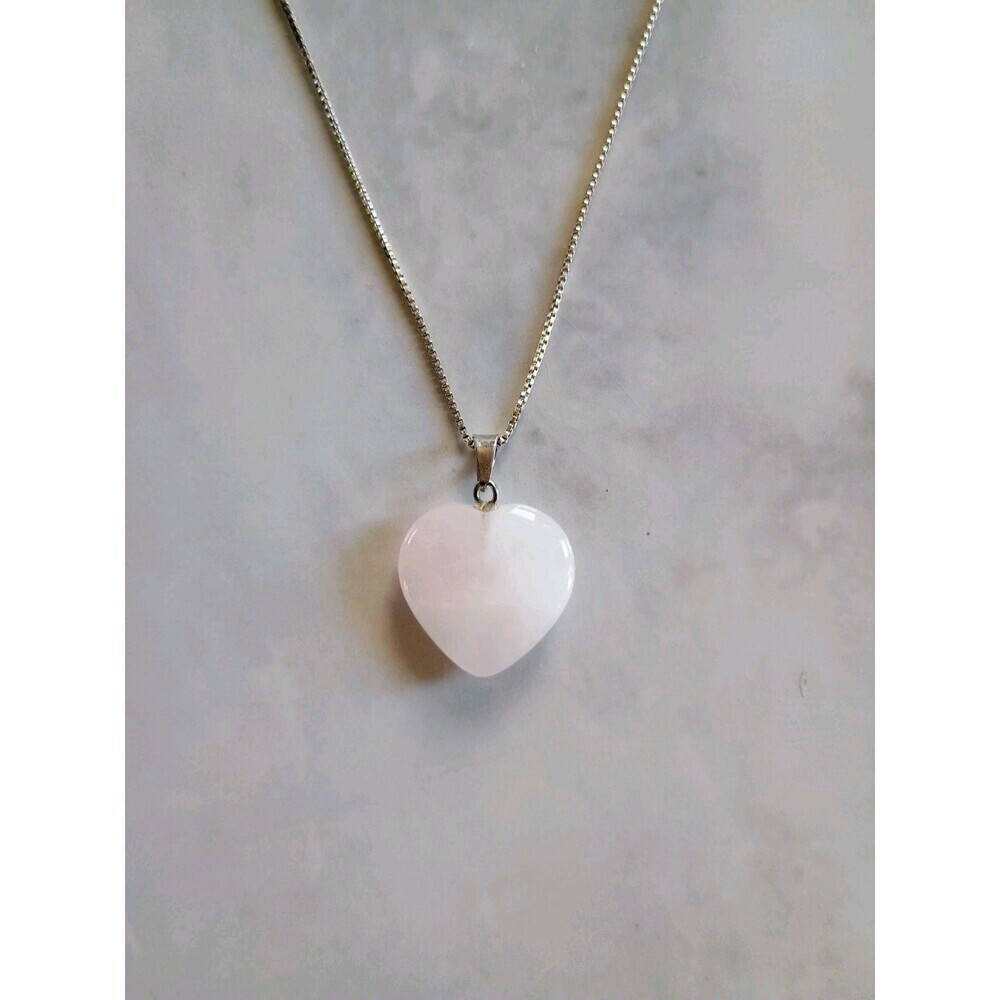 Rose Quartz Necklace Love Heart Stone Pendant Sterling Silver Italy Chain